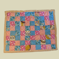 Babydeken quilt Pink Blue Ocre