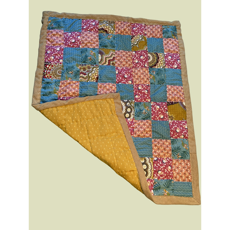Babydeken quilt Pink Blue Ocre