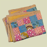 Babydeken quilt Pink Blue Ocre