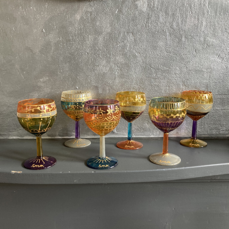Handbeschilderde wijnglaasjes 6 stuks