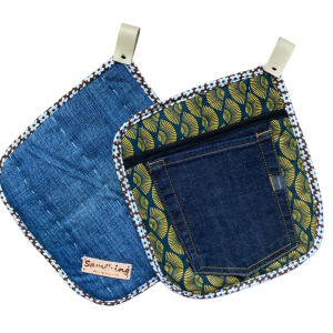 Pannenlap Denim Patchwork D set van 2 