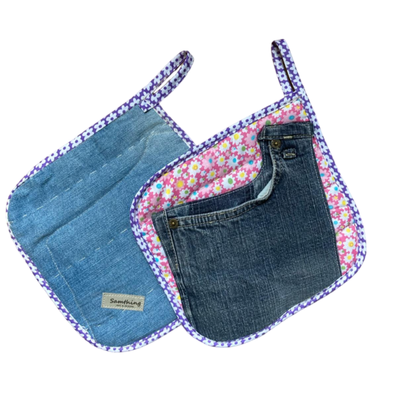 Pannenlap Denim Patchwork E set van 2 