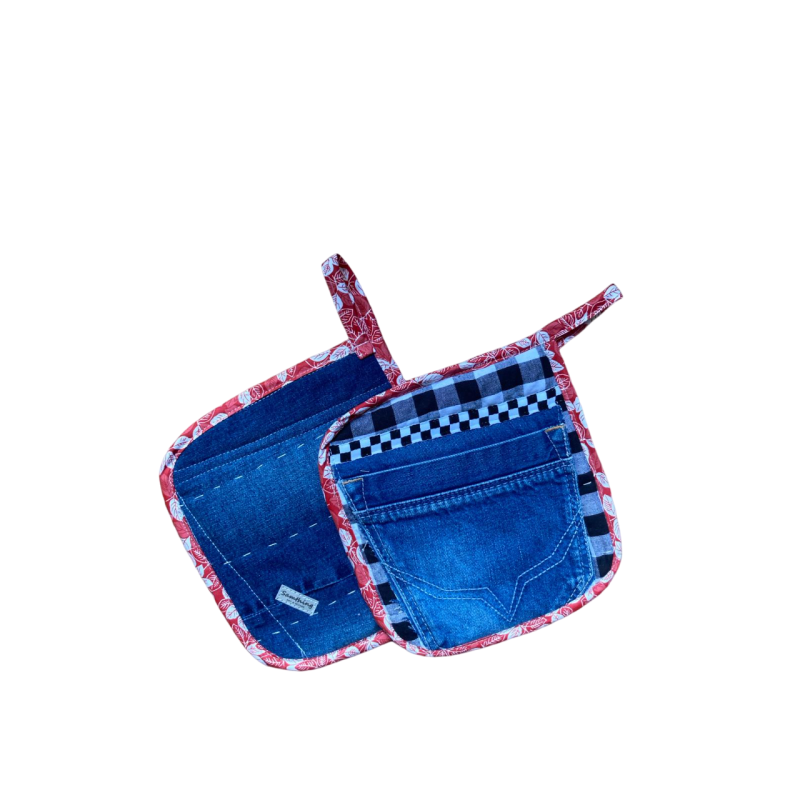 Pannenlap Denim Patchwork F set van 2 