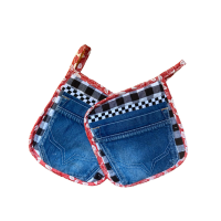 Pannenlap Denim Patchwork F set van 2 