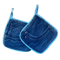 Pannenlap Denim Patchwork H set van 2 