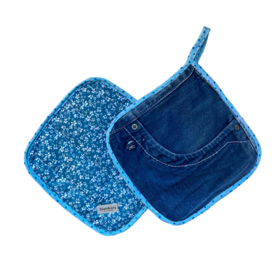 Pannenlap Denim Patchwork H set van 2 